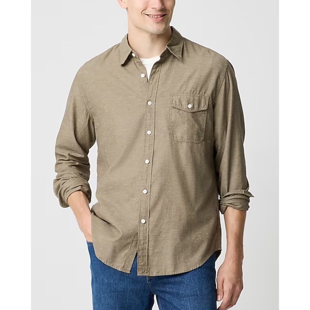 J. Crew Men's Long Sleeve Button Down Shirt Faded Olive Nep Size XL‎ NWT